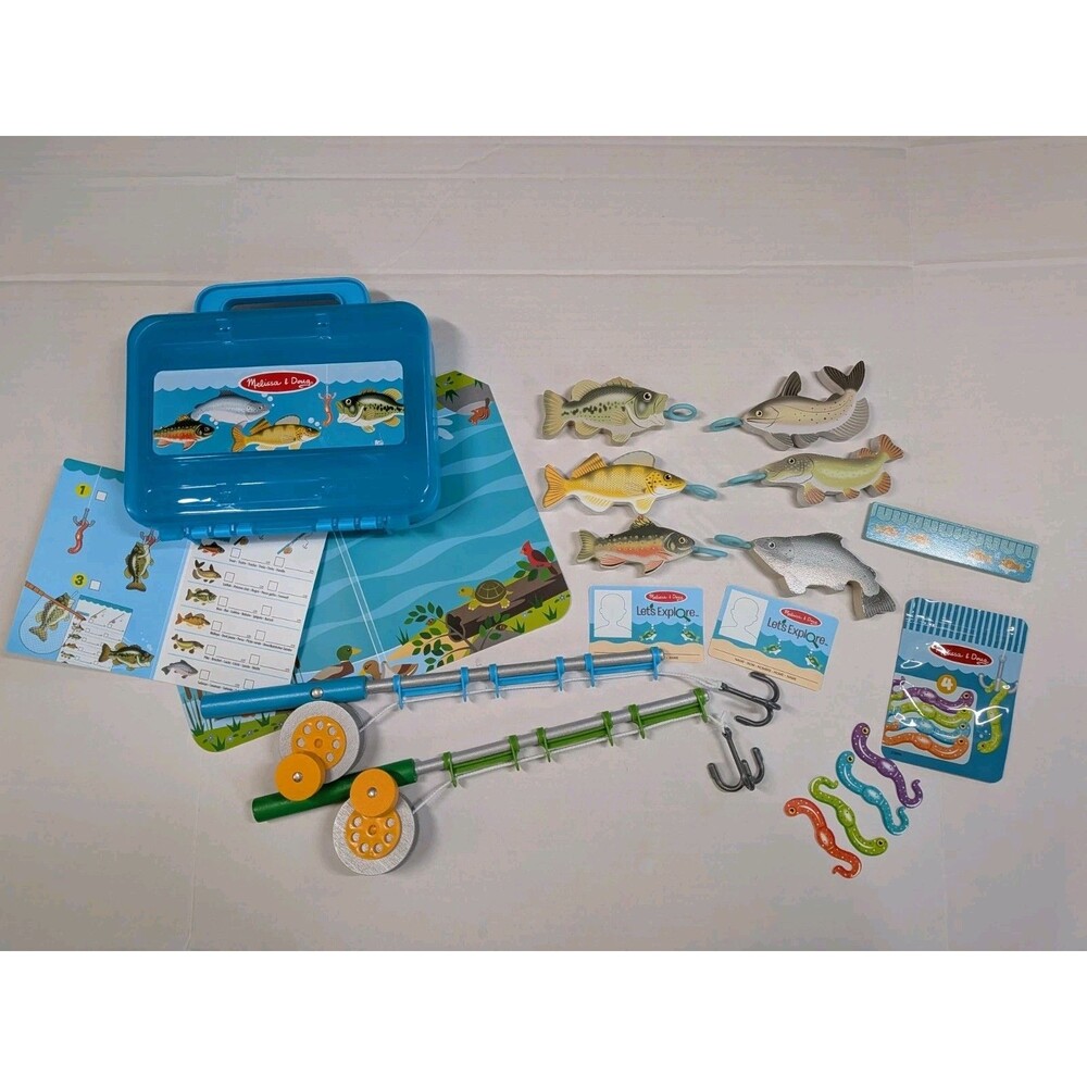 Melissa & Doug Lets Explore Fishing Set Wooden Fish Worms Play Mat Ruler